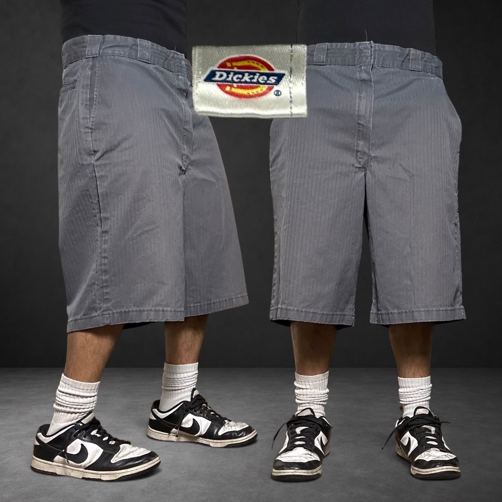 Dickies Loose Fit Herringbone Work Shorts Grey Skater Baggy Y2K Size 38